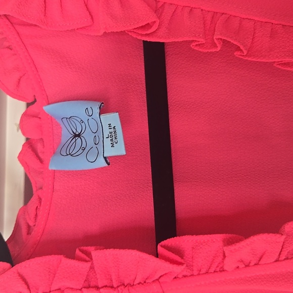 CeCe By Cynthia Steffe Hot Pink Sleeveless Ruffled Wrap Dress Size Large - Picture 3 of 13